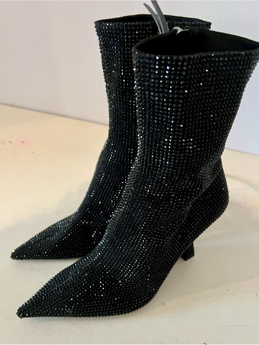 Zara Black righstone Embellished Pointed Toe Ankle Boots size 7.